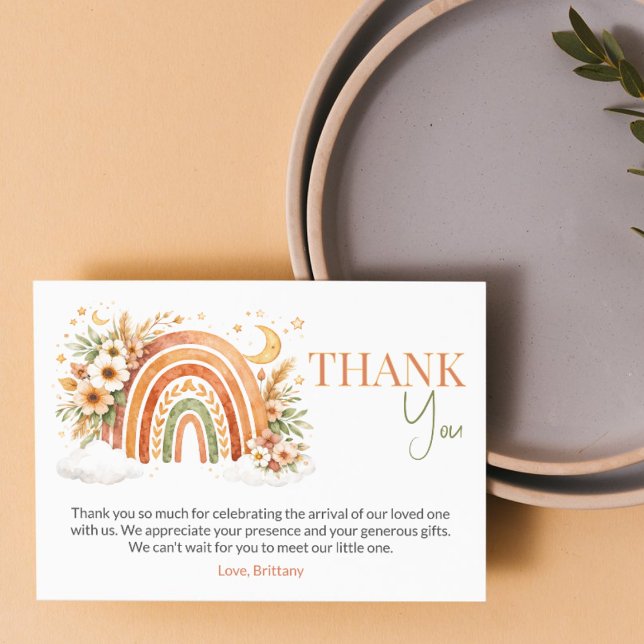 Boho Rainbow Neutral Baby Shower Books for Baby Thank You Card (Creator Uploaded)