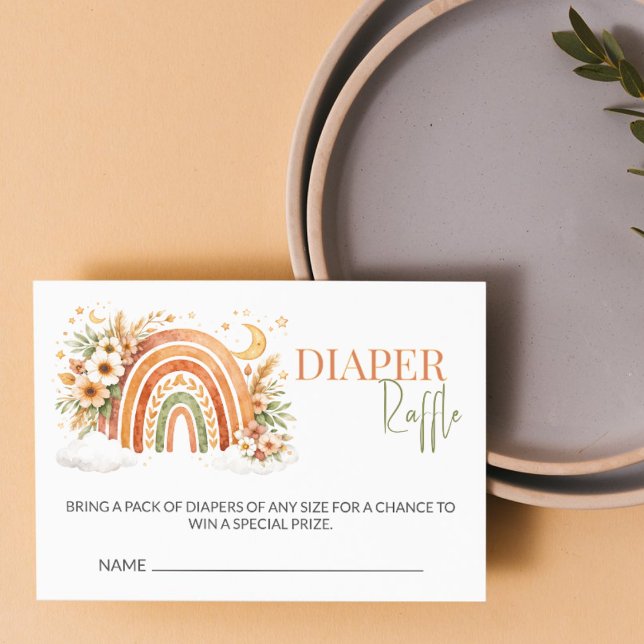 Boho Rainbow Neutral Baby Shower Diaper Raffle Enclosure Card (Creator Uploaded)
