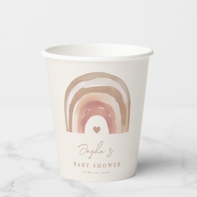 Boho Rainbow Neutral Baby Shower Paper Cups (Front)