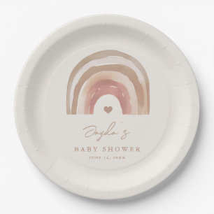 Boho Rainbow Neutral Baby Shower Paper Plates