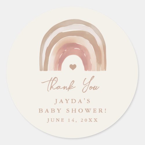 Boho Rainbow Neutral Baby Shower Thank You Classic Round Sticker