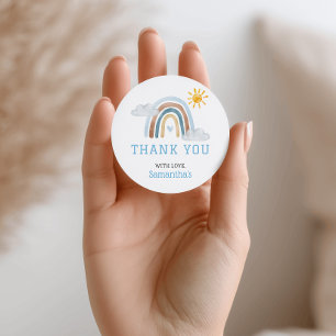 Boho Rainbow Neutral Baby Shower Thank You  Classic Round Sticker