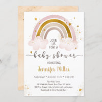 Boho Rainbow Neutral Gold Baby Shower Invitation