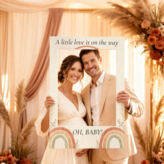 Boho Rainbow Neutral Terracotta Baby Shower Party Selfie Frame