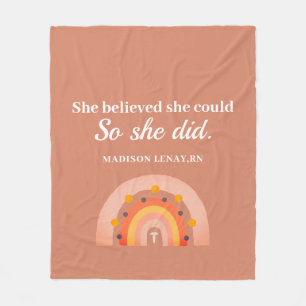 Boho Rainbow Nurse Inspirational She Believed Name Fleece Blanket