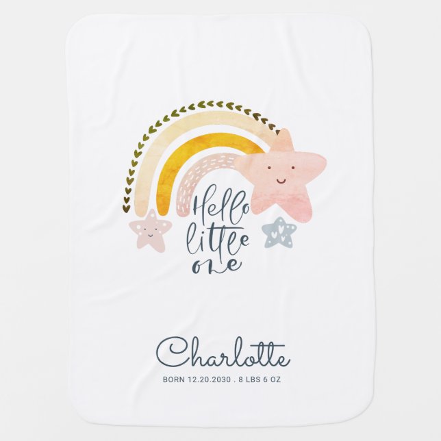 Boho Rainbow Nursery Birth Stats Baby Blanket (Front)