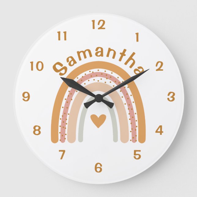 Boho Rainbow Nursery Name Wall Clock (Front)