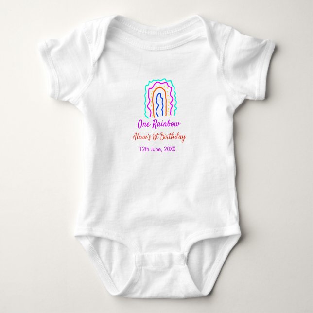 Boho Rainbow one birthday kids bright retro bold Baby Bodysuit (Front)