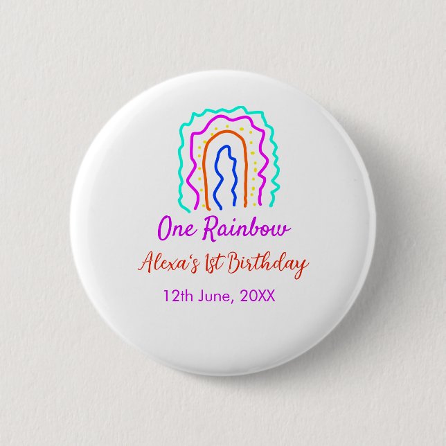 Boho Rainbow one birthday kids bright retro bold Button (Front)