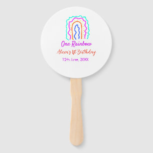 Boho Rainbow one birthday kids bright retro bold Hand Fan