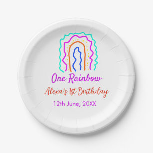 Boho Rainbow one birthday kids bright retro bold Paper Plates