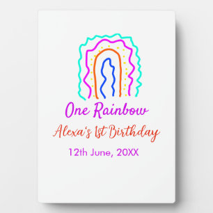 Boho Rainbow one birthday kids bright retro bold Plaque