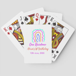 Boho Rainbow one birthday kids bright retro bold Poker Cards