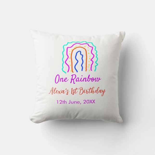 Boho Rainbow one birthday kids bright retro bold Throw Pillow (Front)