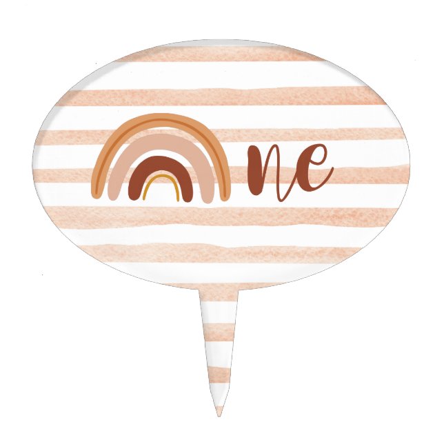 Boho Rainbow One First Birthday Cake Topper  (Front)