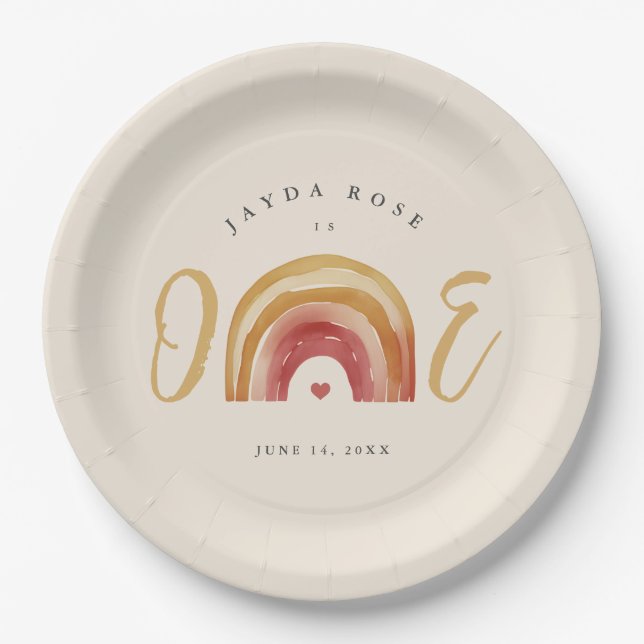 Boho Rainbow One First Birthday Paper Plates (Front)