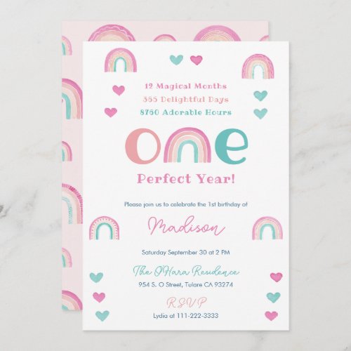 Boho Rainbow One Perfect Year 1st Birthday Party Invitation