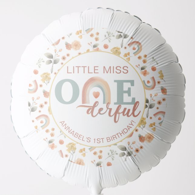 Boho Rainbow Onederful Birthday Balloon – Girl’s 1 (Front)