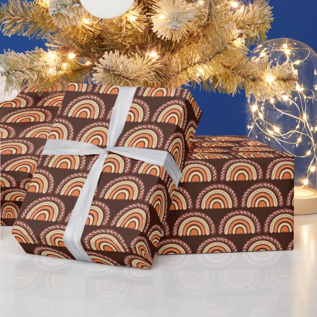Boho Rainbow Orange and Brown Wrapping Paper (Holidays)