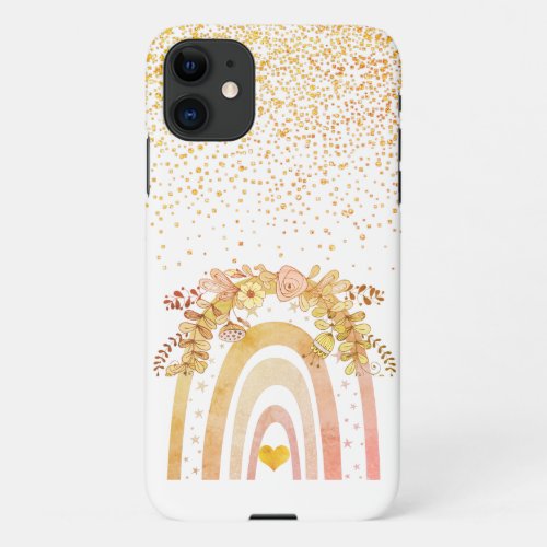 Boho Rainbow Orange Gold Glitter iPhone 11 Case