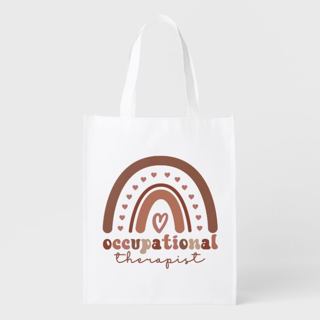 Boho Rainbow OT Occupational Therapist Gift Grocery Bag (Front)