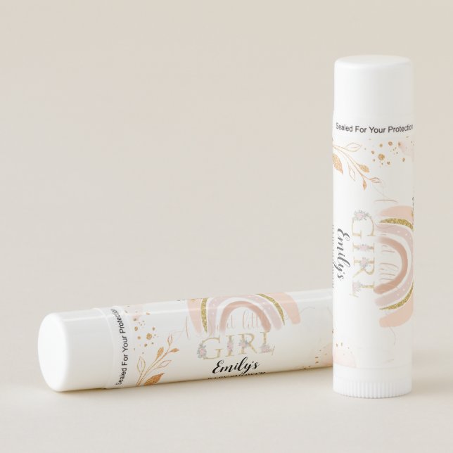 Boho Rainbow Pampas Grass Thank you Baby Shower Lip Balm (Front)