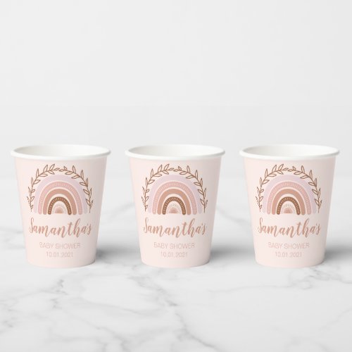 Boho Rainbow Paper Cups Terracotta Dusty Pink Paper Cups