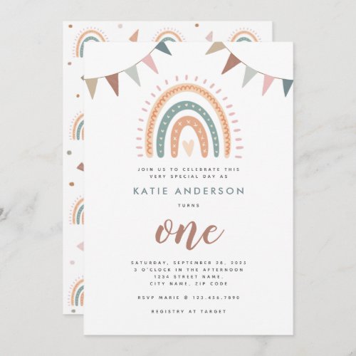 Boho Rainbow Pastel Fiesta First Birthday Invitation