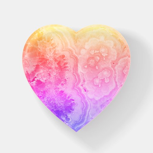 Boho Rainbow Pastel Geode Heart Paperweight