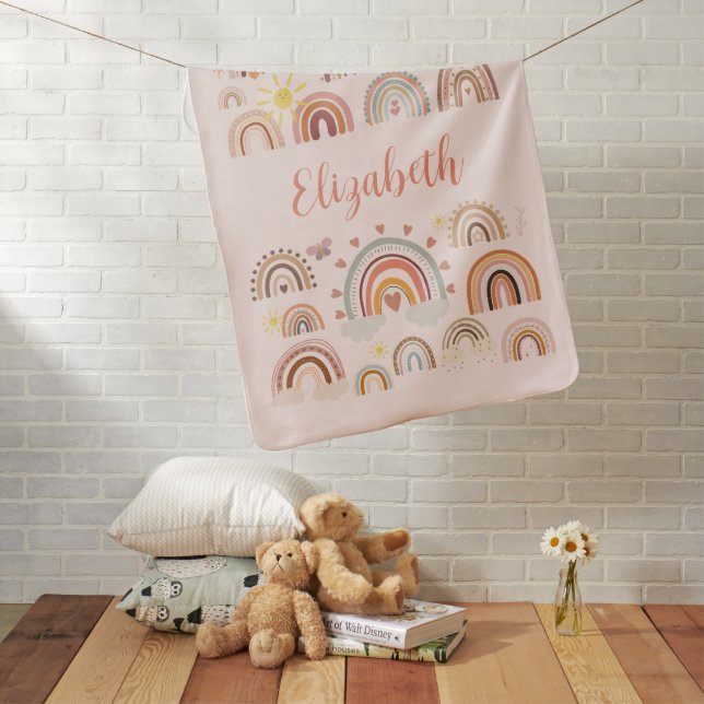 Boho Rainbow Pastel Peach Baby Blanket (In Situ)