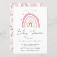 Boho Rainbow Pastel Pink Girl Baby Shower Invitation