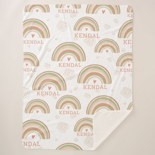 Boho Rainbow Pattern Auto Arrange Custom Name Sherpa Blanket (Front)