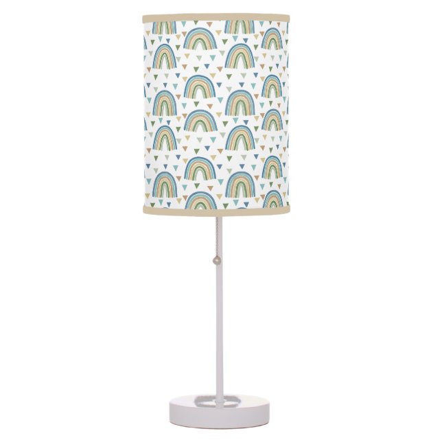 Boho Rainbow Pattern Modern Triangles Blue Table Lamp (Front)