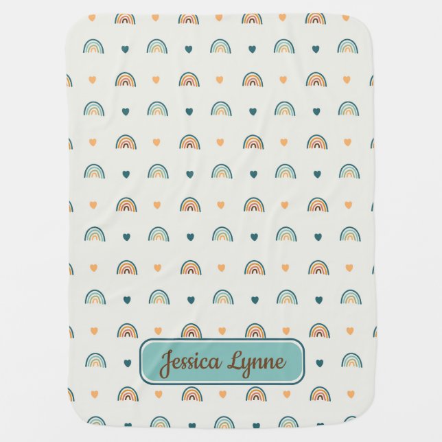 Boho Rainbow Pattern Personalized Baby Blanket (Front)