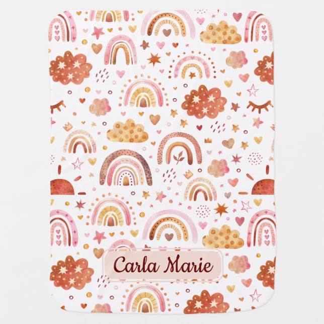 Boho Rainbow Pattern Personalized Baby Blanket (Front)