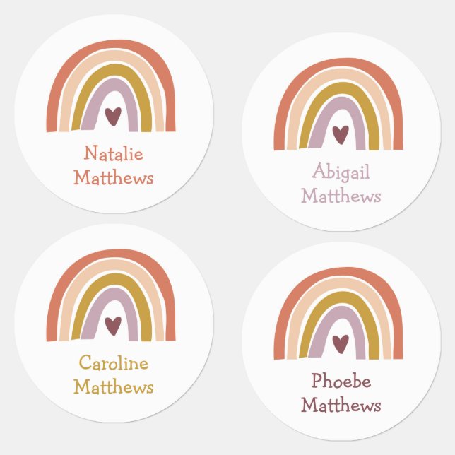 Boho Rainbow Peach Blush Name Iron On Clothing Labels (Group)