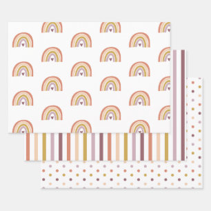 Boho Rainbow Peach Purple Baby Shower Wrapping Paper Sheets