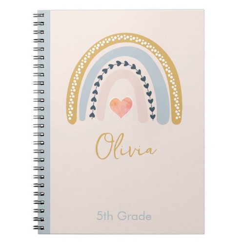 Boho Rainbow Personalized 5th Grade Notebook