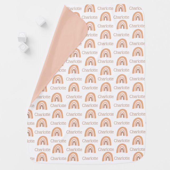 boho rainbow personalized pink name girl baby blanket (In Situ)