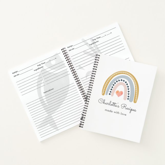 Boho Rainbow Personalized Recipe Notebook (Inside)