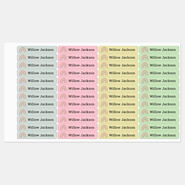 Boho Rainbow Personalized School Name Labels (Sheet)