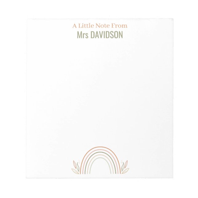 Boho Rainbow Personalized Teacher Notepad (Front)