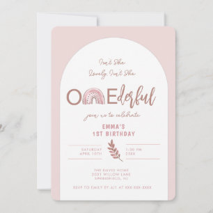 Boho Rainbow Pink Arch Onederful Birthday Invitation