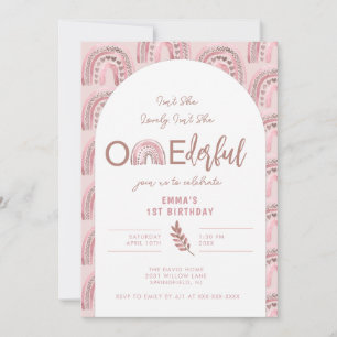 Boho Rainbow Pink Arch Onederful Birthday Invitation