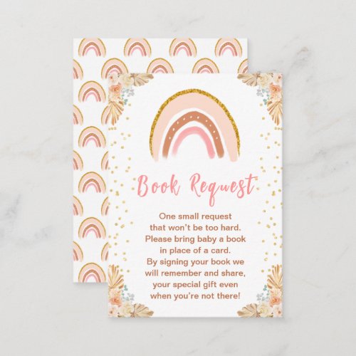 Boho Rainbow Pink Baby Shower Book Request Enclosure Card
