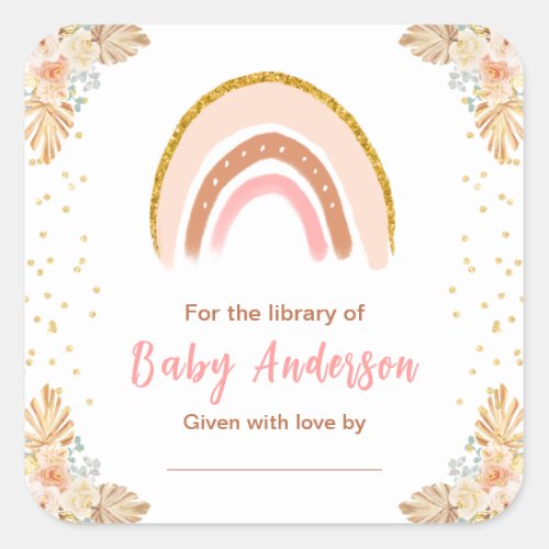 Boho Rainbow Pink Baby Shower Bookplate