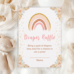 Boho Rainbow Pink Baby Shower Diaper Raffle Enclosure Card