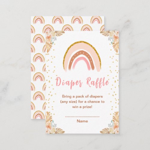 Boho Rainbow Pink Baby Shower Diaper Raffle Enclosure Card
