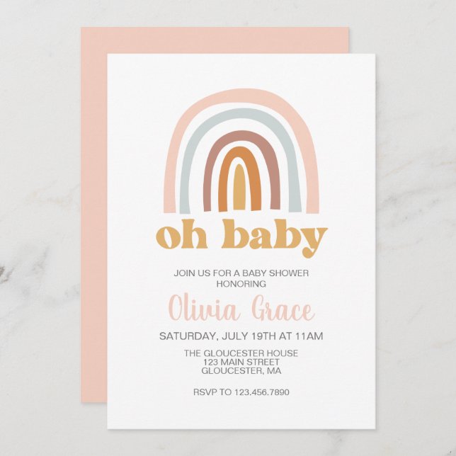 Boho Rainbow pink Baby Shower Invitation (Front/Back)