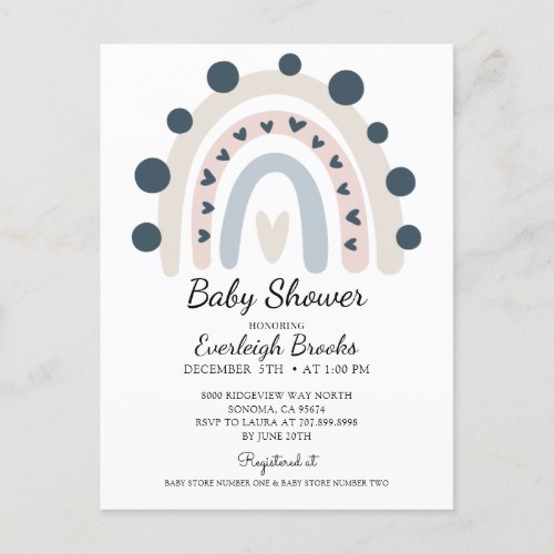 Boho Rainbow Pink Baby Shower Invitation 